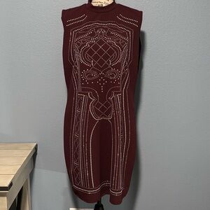 Say What? Sleeveless Burgundy Dress with Rhinestones